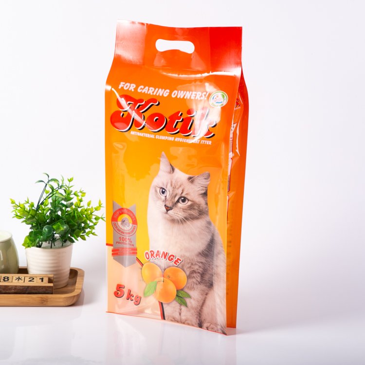 New Design Biodegradable Orange 5kg 10kg Cat Litter Bag Package with Handle - Image 2