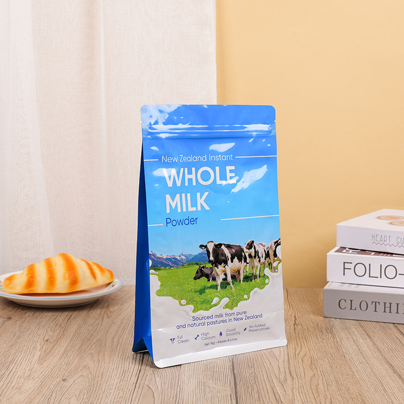 New Zealand Whole Milk Powder Bags 8 Side Seal Stand Up Pouch With Logo Design 250g 500g 1kg Full Cream Bag - Image 2