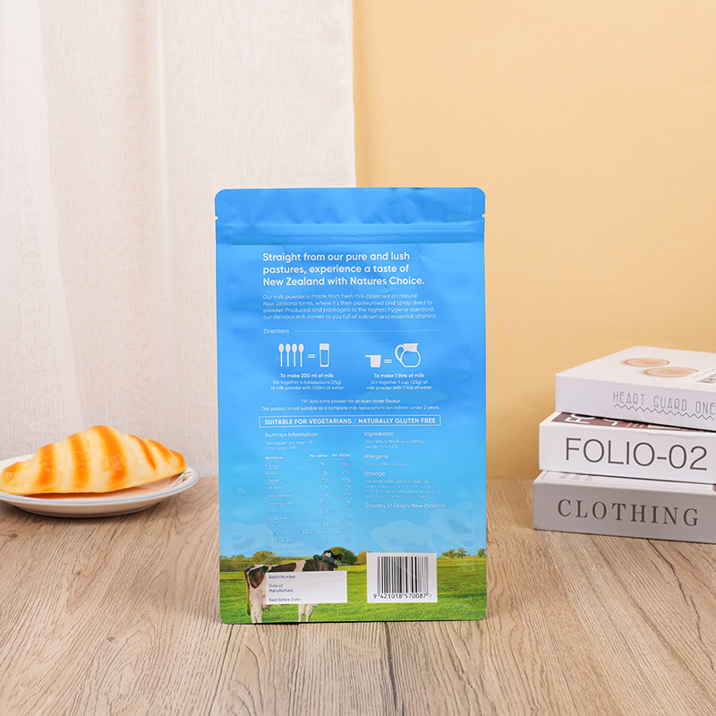 New Zealand Whole Milk Powder Bags 8 Side Seal Stand Up Pouch With Logo Design 250g 500g 1kg Full Cream Bag - Image 3